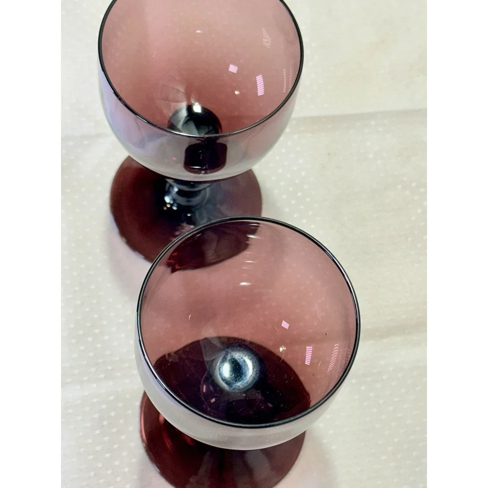 Vintage Set Of 2 Carlo Moretti Murano Amethyst Wine Goblets 4-1/4
